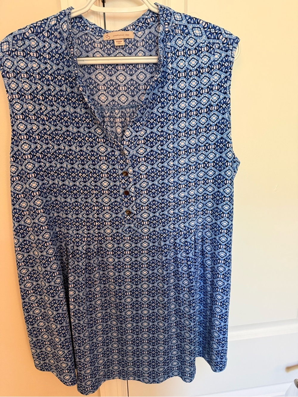 DB established 1962 Blue & White Patterned Tunic Top